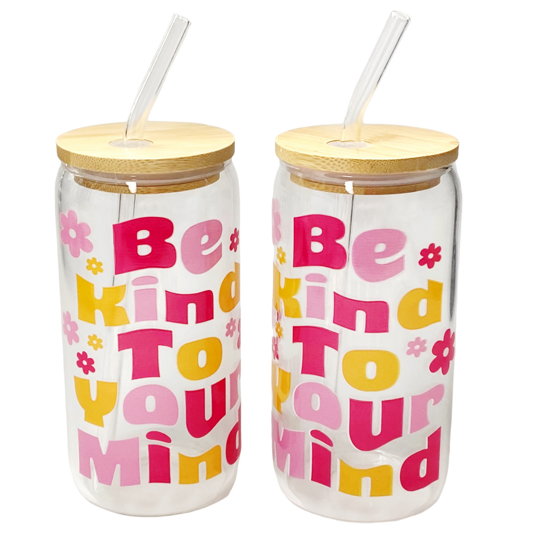 BE KIND TO YOUR MIND GLASS BAMBOO TUMBLER 500ML
