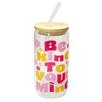 BE KIND TO YOUR MIND GLASS BAMBOO TUMBLER 500ML